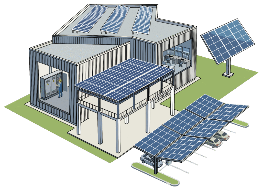 image d'un entrepôt avec des panneaux photovoltaïque