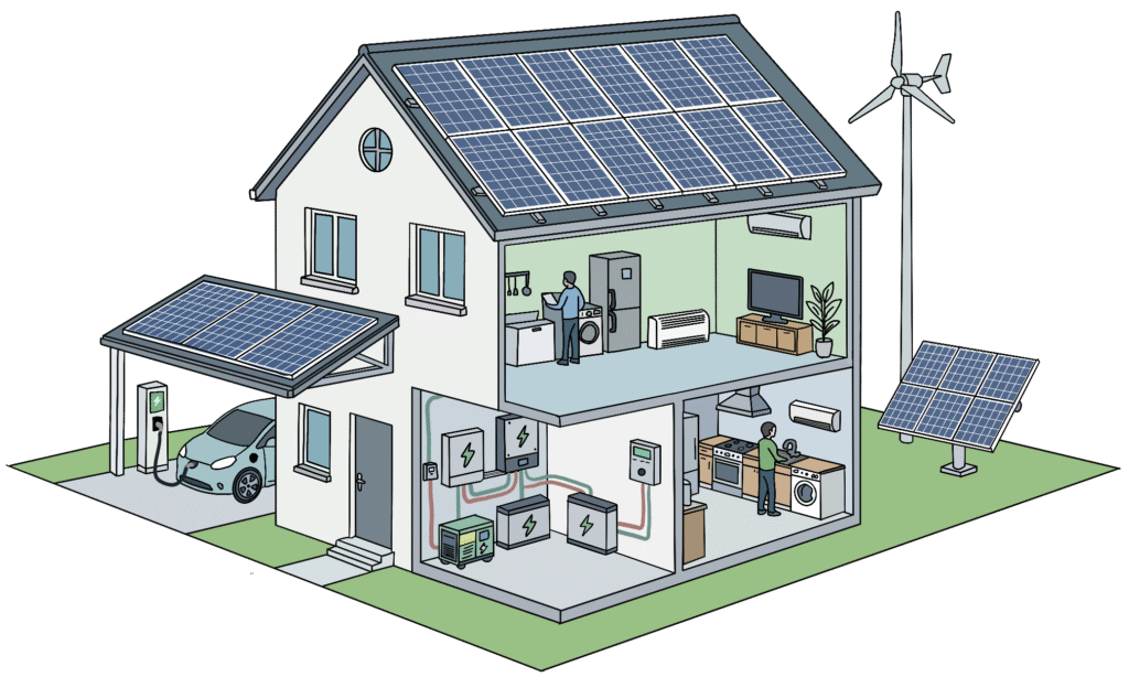 illustration d'une maison avec des panneaux photovoltaïque